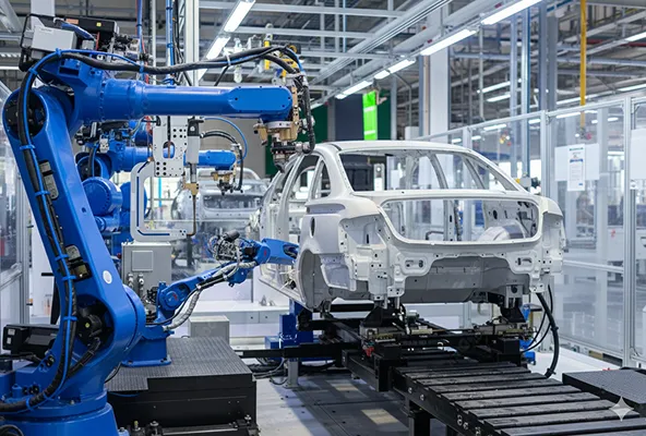 機械が作業をしている工場内の様子